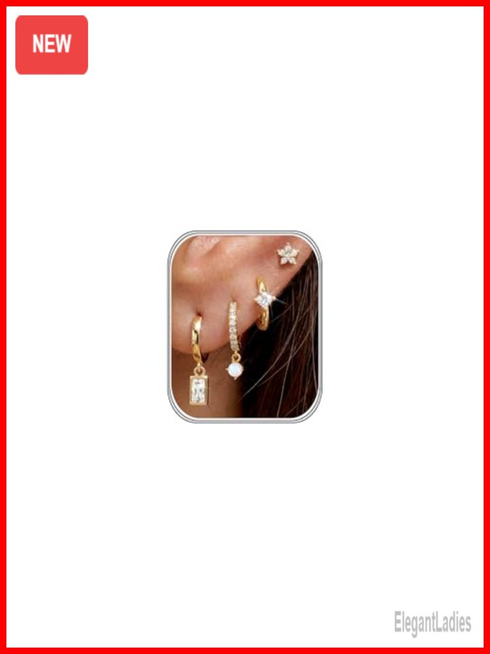 4 Pairs Silver Earrings Hypoallergenic 14K Gold Plated Hoops Studs Dangles